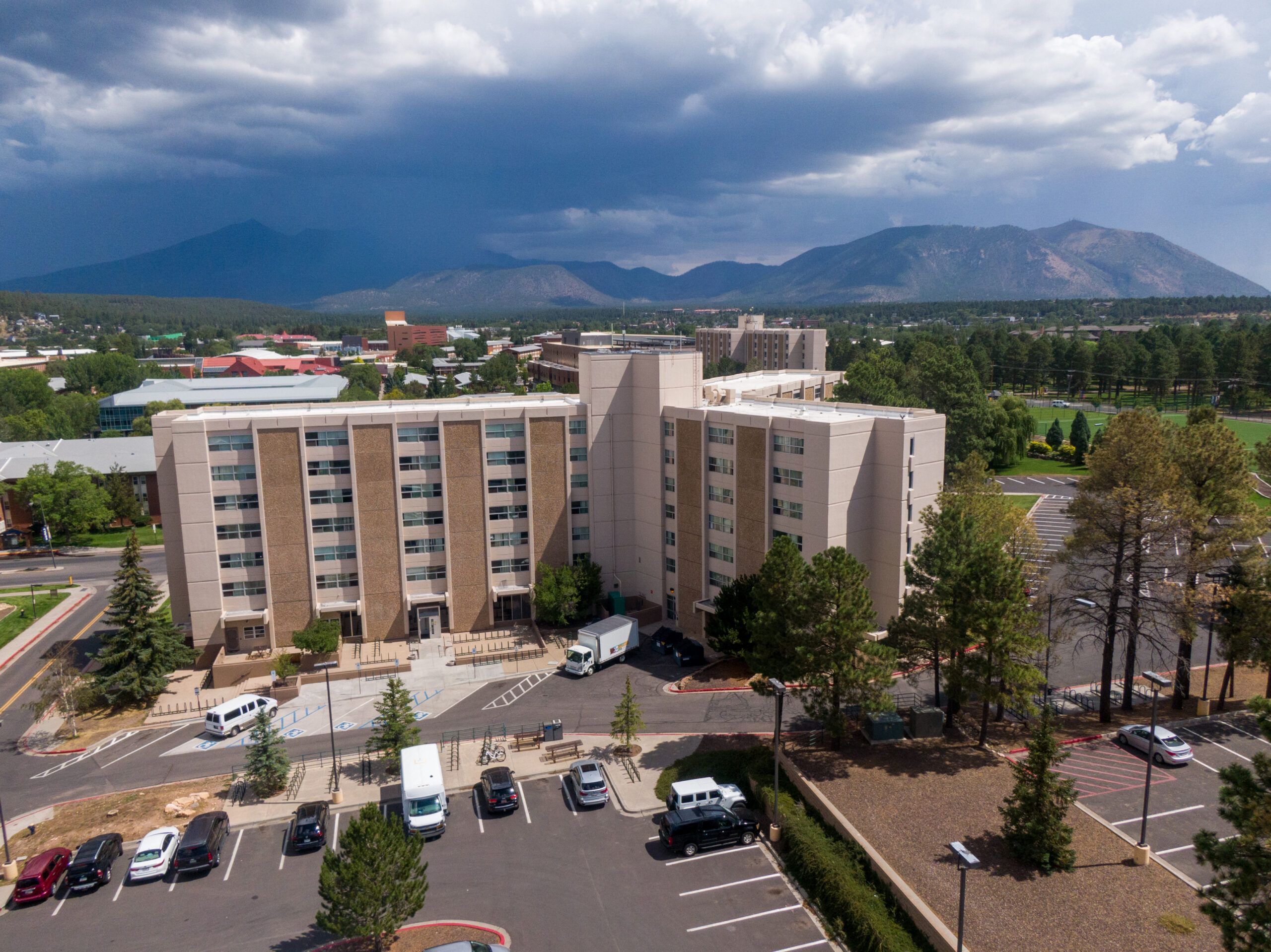 The exterior of Reilly Hall, a residential Hall, on NAU campus.