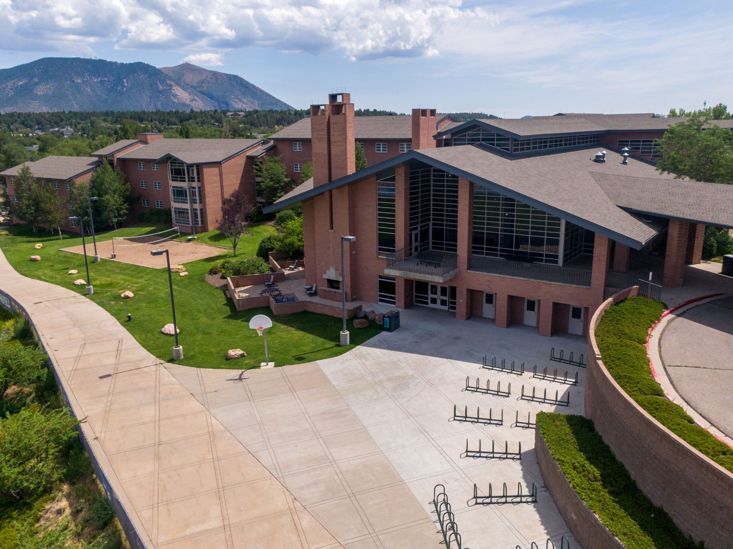 The outside of Mountain View Hall, a residential hall, on NAU Flagstaff campus.